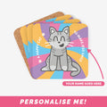 4 set of cat coasters with personalised text.