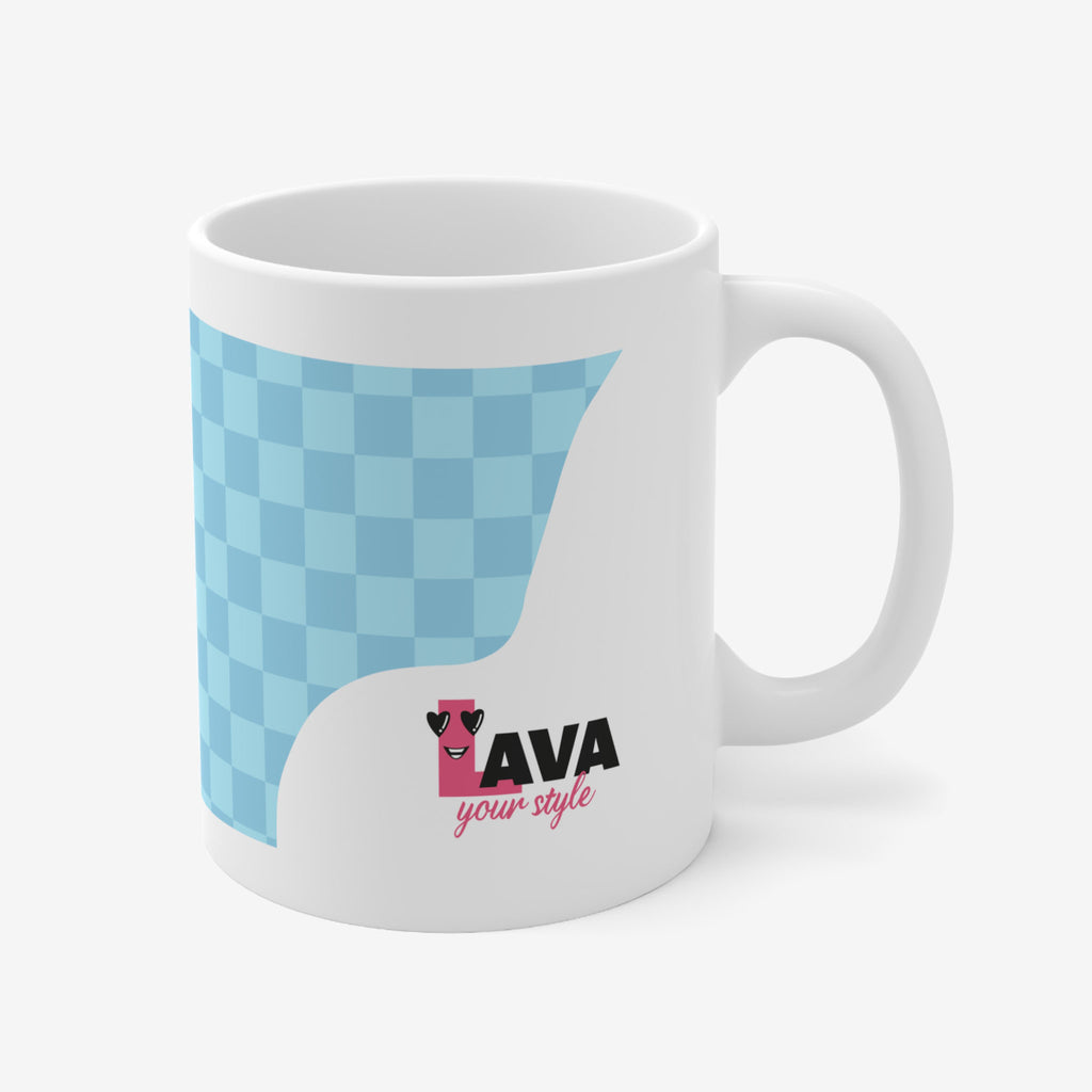 Back of ceramic mug with Lava Your Style logo.
