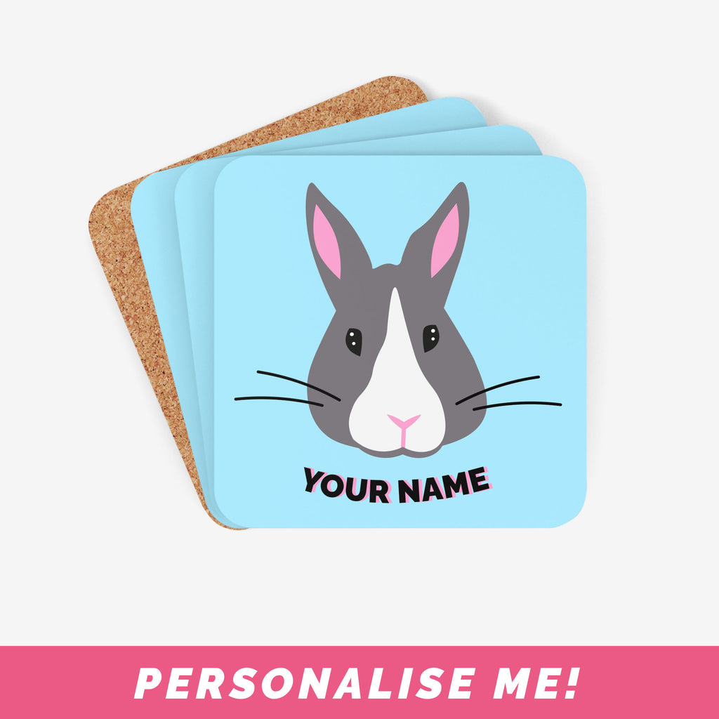 Cool drink coasters with a space for personalisation and rabbit design.