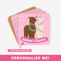 Cute coasters 4 pack - pink coasters with a llama illustration.