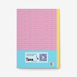 Back of notebook pink with a QR code.