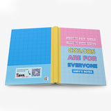 Fashion notebook with gender nonconforming design lying flat.