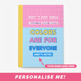 Fashion notebook with gender nonconforming design that can be personalised.