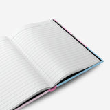 Open personalized pink notebook - lined paper.