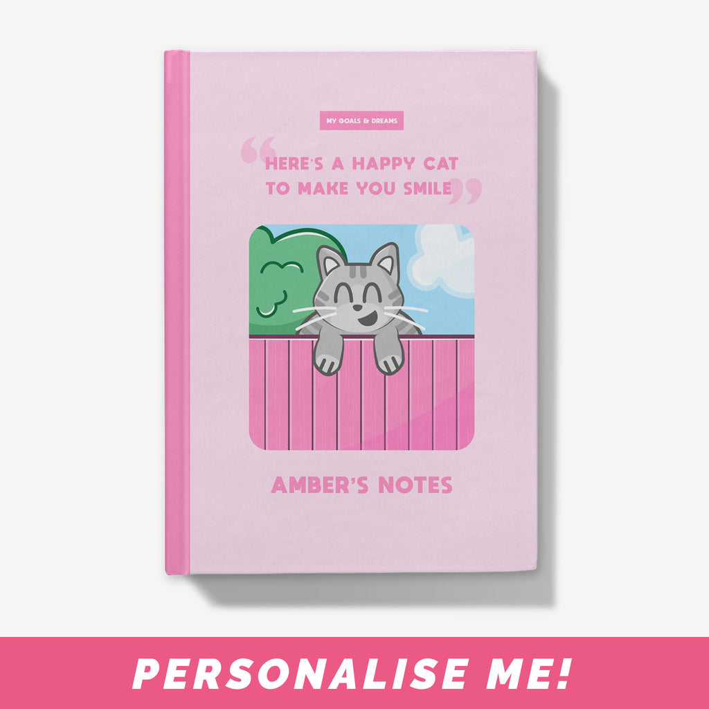 Personalized pink notebook - cat notebook.