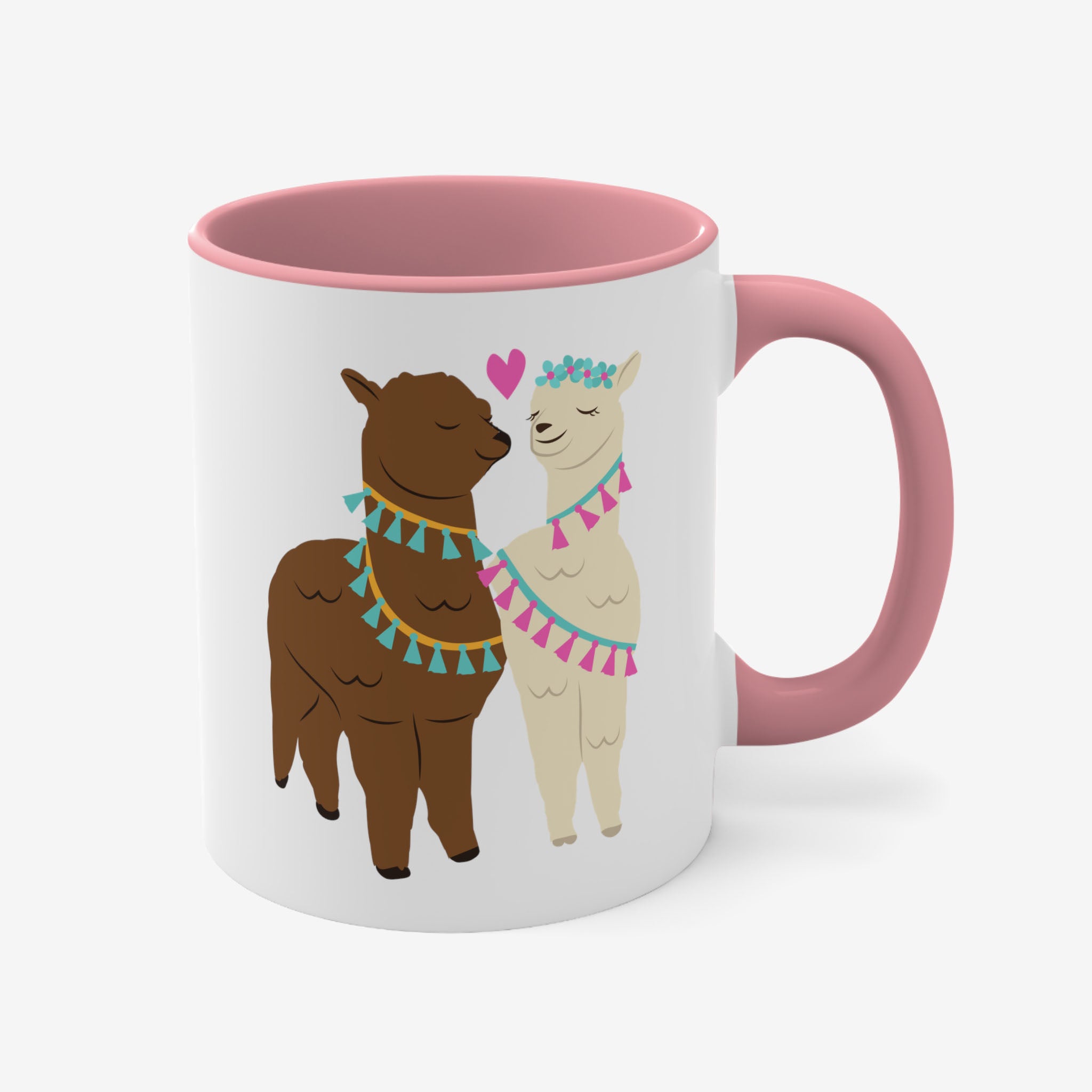 Back of llama mug showing two llamas sharing the love.