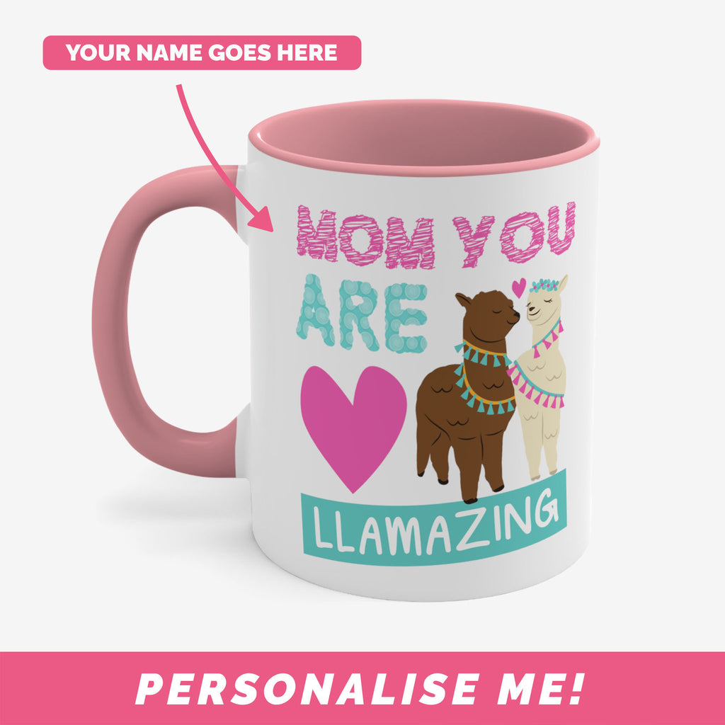 Front of Llama mug with place for personalisation.