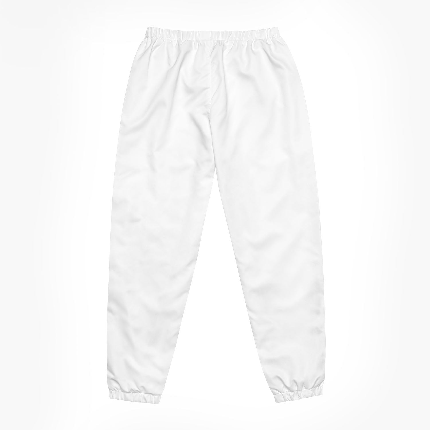 Plain back of white track pants.