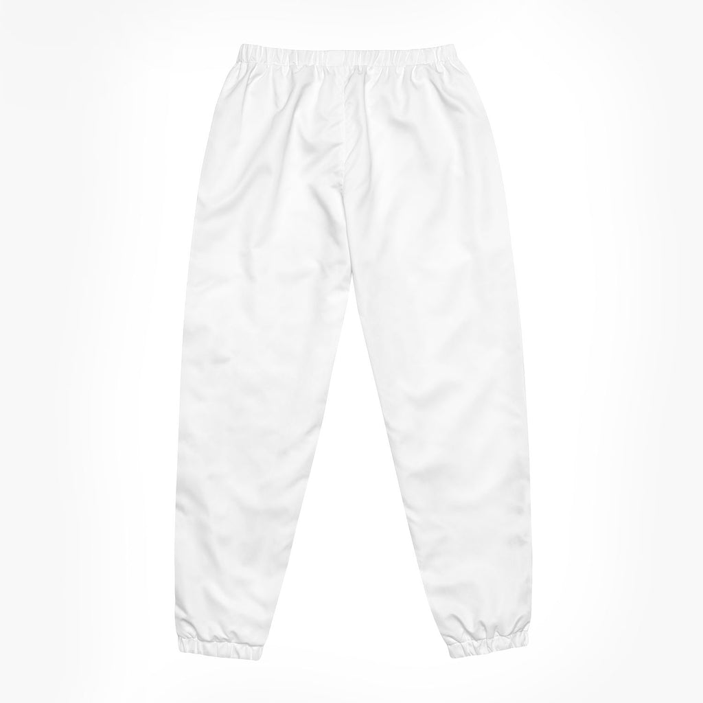 Plain back of white track pants.