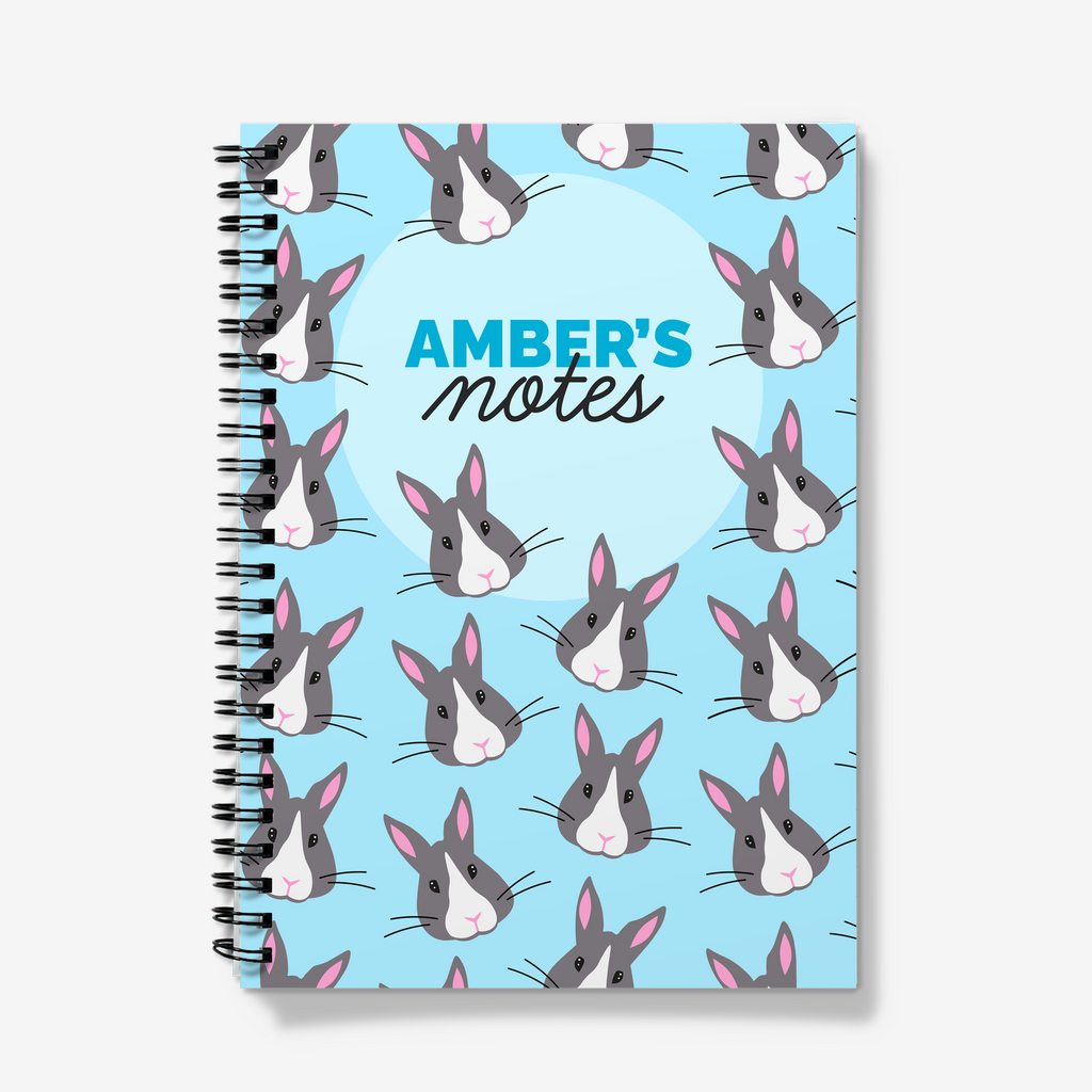 Personalised notebook with rabbit pattern