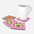 4 pink coasters personalised with mug that's not included.