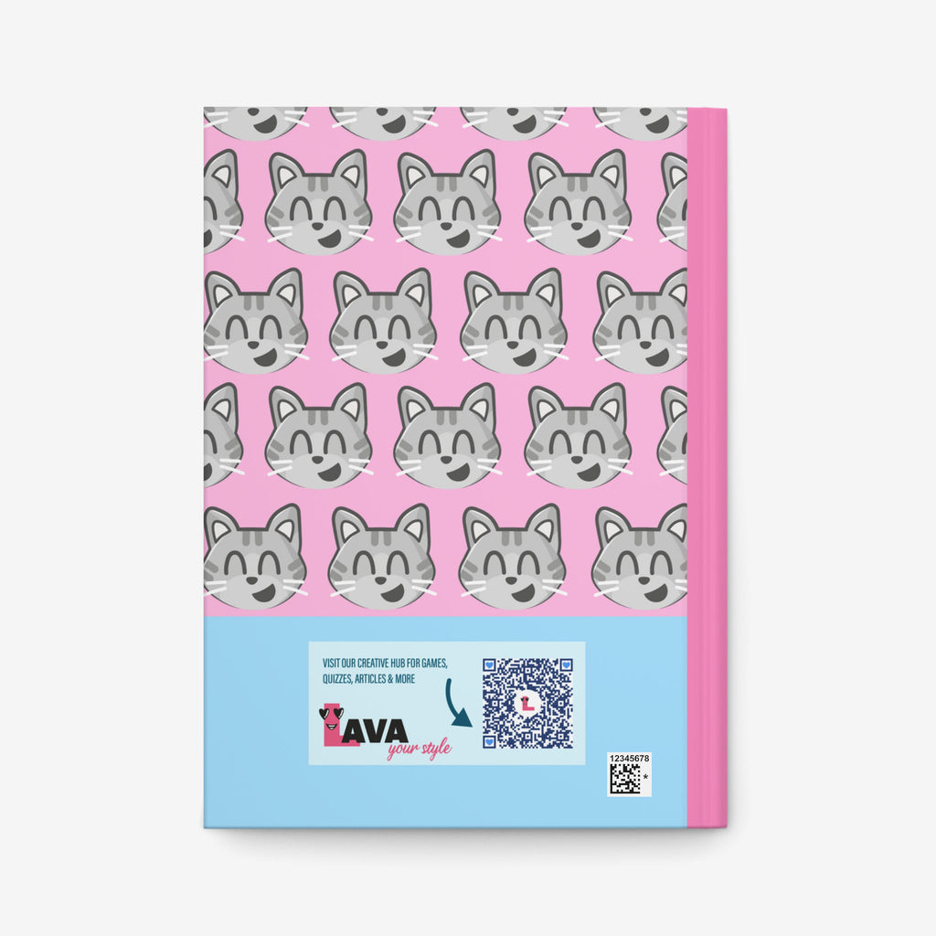 Back of personalized pink notebook - cat notebook.