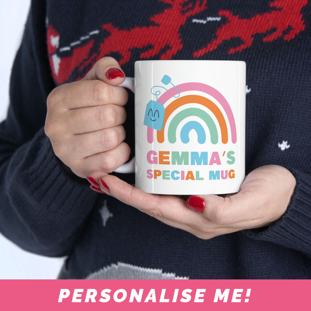 Personalized mugs with names - rainbow illustration.