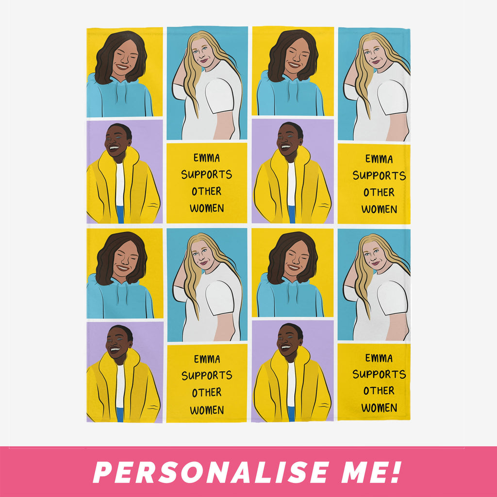 Personalized blanket throw with female empowerment art.