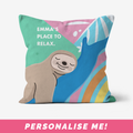 Personalised Cushion With a Colourful Sloth Design