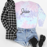 Flat lay of our tie dye sweatshirt with space to add your own text.