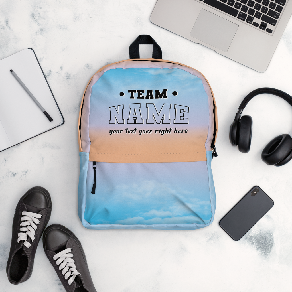 Lifestyle view of the unique backpack with space to add your own text.