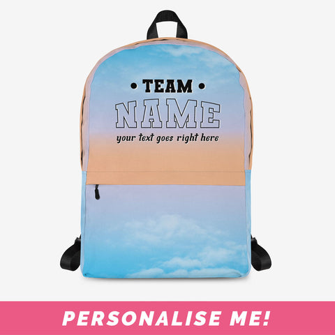 Unique backpack - blue and orange backpack with a place to add your own text.