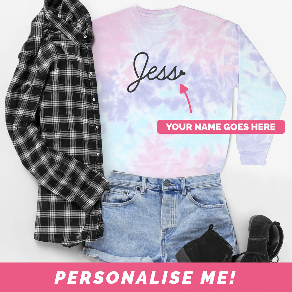 Tie dye sweatshirt with a space to add your own name.