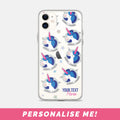 Unicorn phone case with place to add your own text.