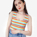 Front view of the rainbow crop top.